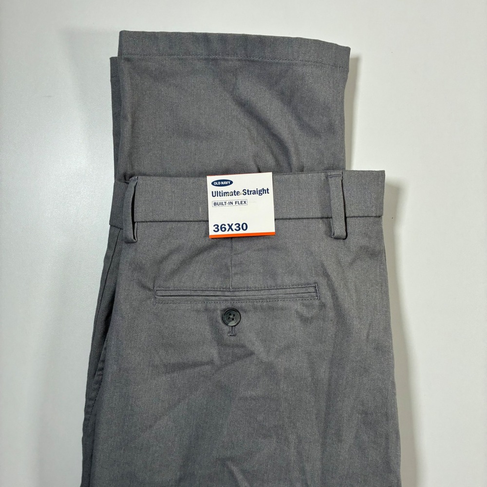 NEW Old Navy Ultimate Straight Pants 36x30 Gray Built-In Flex‎ Chinos